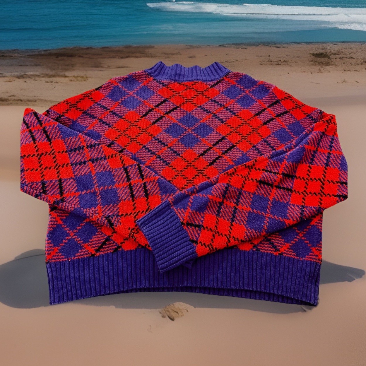 Forever 21 Argyle Plaid Knit Sweater Pullover Long Sleeve Cozy Top